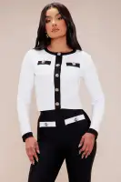 Rich Girl Bandage Flare Pant Set(Black/White,XS)