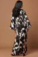Seoul Satin Kaftan Maxi Dress(Black/combo,XS)